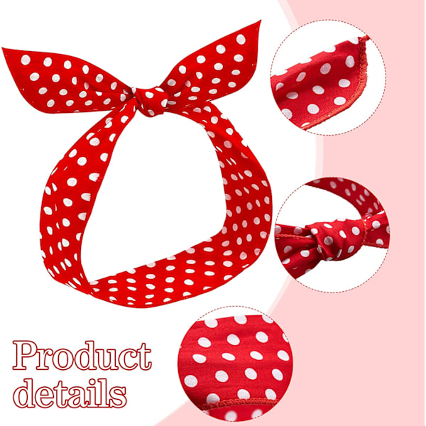 2 kappaletta punaisia ja mustia pilkkuja hiuspantoja tytöille ja naisille Retro