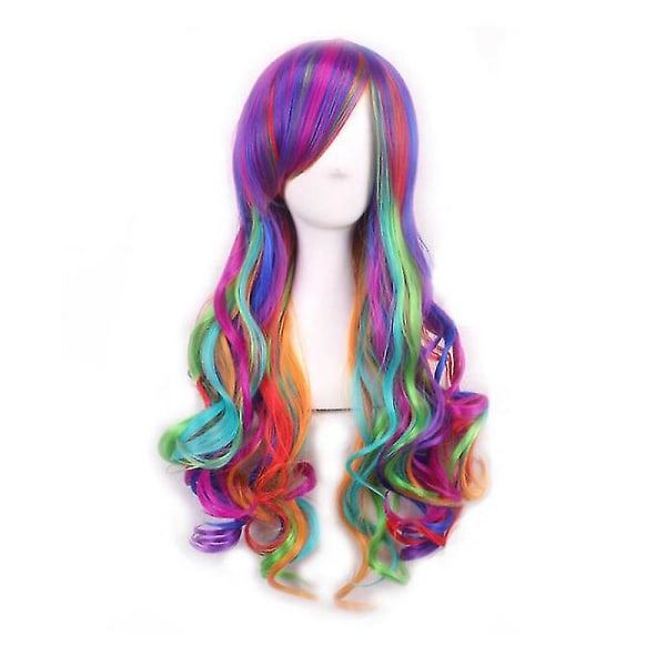 Kvinner syntetisk hår Parykker Rainbow Long Full Wavy Curly Party