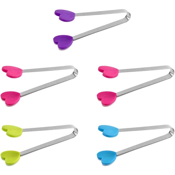 Set of 5 mini stainless steel ice tongs with non-slip silicone g