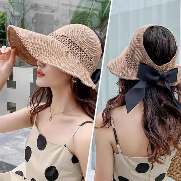 Caramel Straw Hat Dam Strand Solhatt Fällbar Stor Lady Flop B