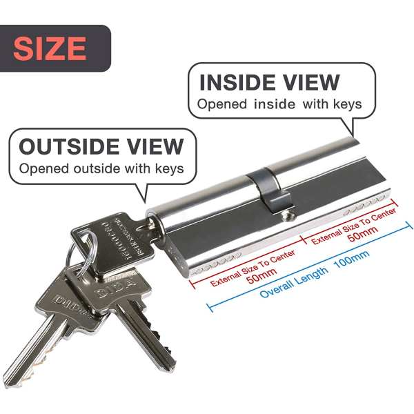 100 mm Euro-cylinderlås 50/50 dörrcylinderlås med nyckel UPVC-dörr