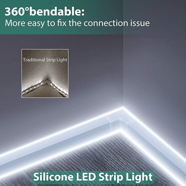 1M LED stripe, 12V 6000K hvit neon stripe dimbar, fleksibel og