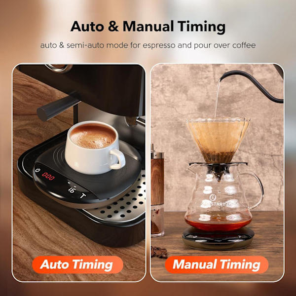 Digital Kaffevægt med Timer - Genopladelig Espresso Vægt 2kg/0.1g Høj Præcisionsvejning i g oz ml Hæld Over Kaffe