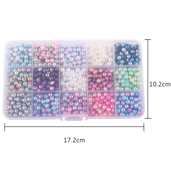 1200 stk 6mm runde perler imitasjon perle perler perlemor ABS plast fargerike glatte perler kunstige rom perler falske ball med hull for smykker halskjede armbånd håndverk dekorasjoner