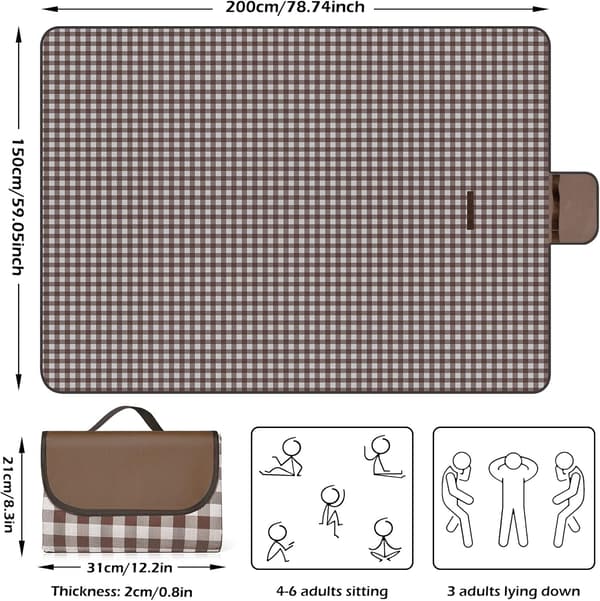 (Brun) 150 x 200 Picknickfilt, Fällbar Picknickduk Strandmatta