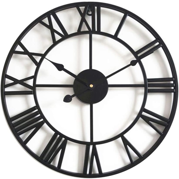 Vintage Silent Wall Clock, 40 cm (svart) metall skjelettklokke, Li