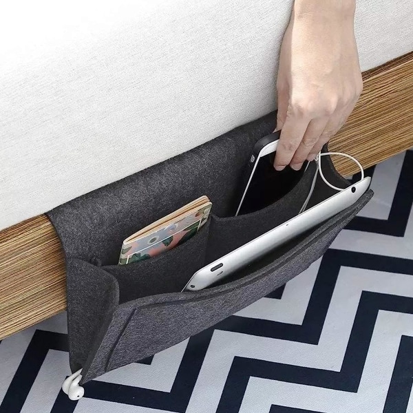 Sengorganisator Sofa Armrest Organizer Fjernkontroll Canape Tom Lomme Senglomme Sengeside Oppbevaringspose Sengeside Hengende Deksel Oppbevaringsskap, Mørkegrå