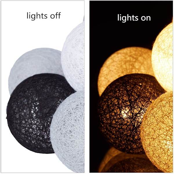 Strålkulor Bomullsbollar Batteri (Grå) - 3,8M 20 LED-lampor Belysning för Sovrum Gardin Fest Jul Födelsedag Halloween Bröllop Babyrum Romantisk Dekor [Energiklass A+++]