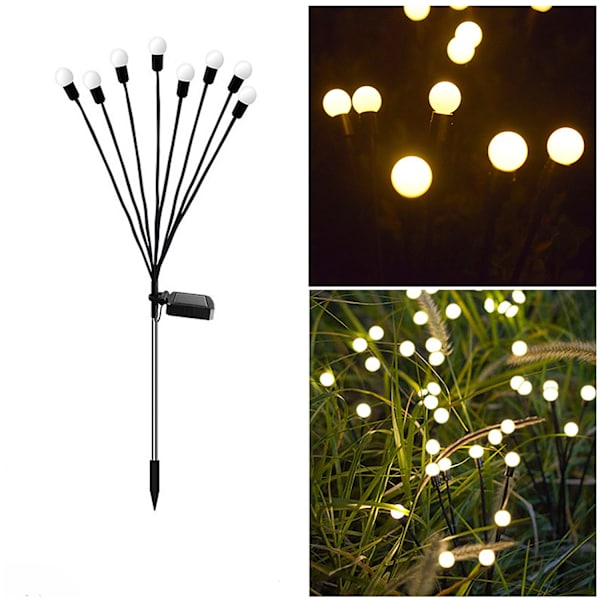 Solcellelys Utendørs, 2 Pakker 8 LED Sol-Glødormer Lys for Hage