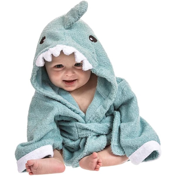 Baby hooded towel (blue shark): cotton fabric bathrobe for boy a