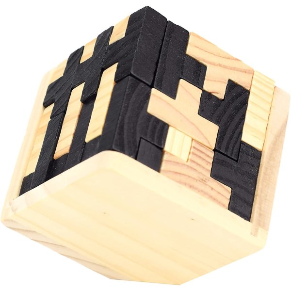 (Sort) 3D Træ Hjerne Teaser Puslespil Cube Træ Puslespil T-formet