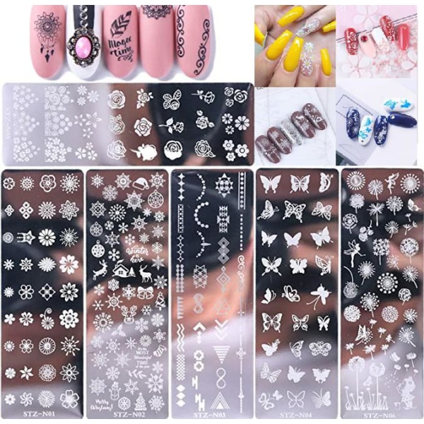Nail Art Plates Sett med 6 - Nail Art Tool for kvinner og jenter