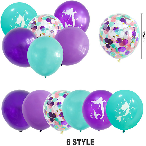 26 stk. Havfrue Balloner med Latex Konfetti Balloner, Lyseblå