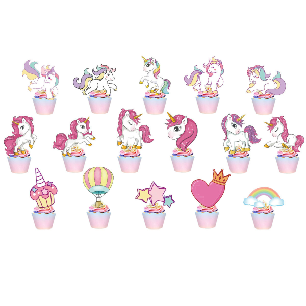 34 stykker Unicorn Cake Toppers, Bursdagskake Toppers, Cupcake In