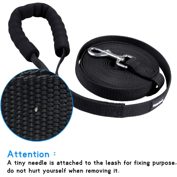 Hundetræningssnor med nylonpolstret håndtag til kæledyrssnor (6M, sort