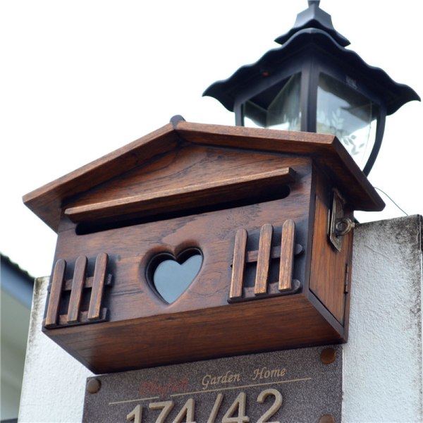 Wooden Mailbox, Classic Wooden Mailbox Outdoor, Waterproof Wall M