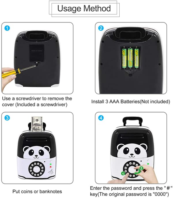 Pengarspargris för barn, pengarskåp som stöder mynt och sedlar, Panda