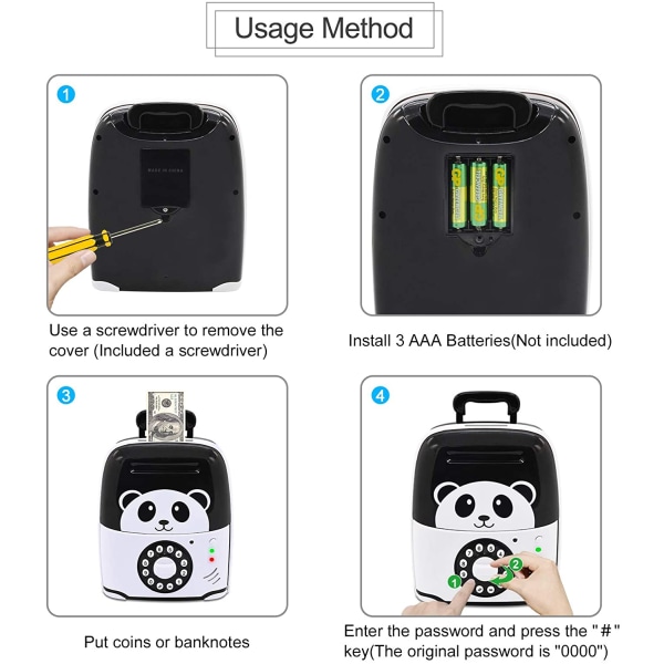 Rahakassa lapsille, rahasäilö, joka tukee kolikoita ja seteleitä, Panda