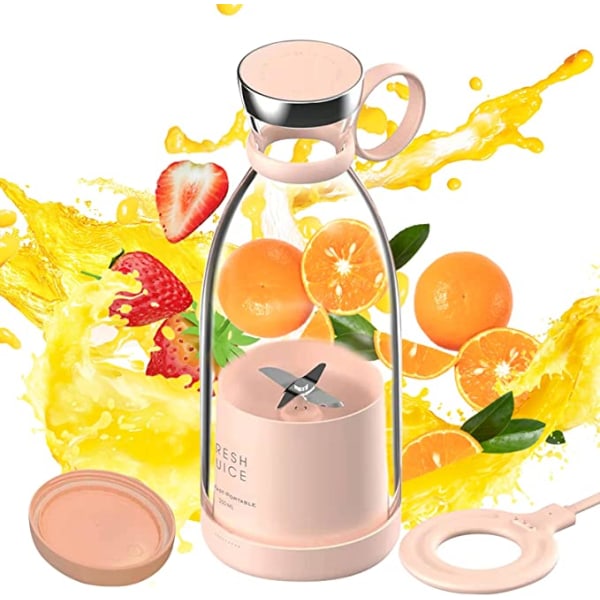 (Pink farve) Bærbar frisk juice mini blender vandflaske, tråd