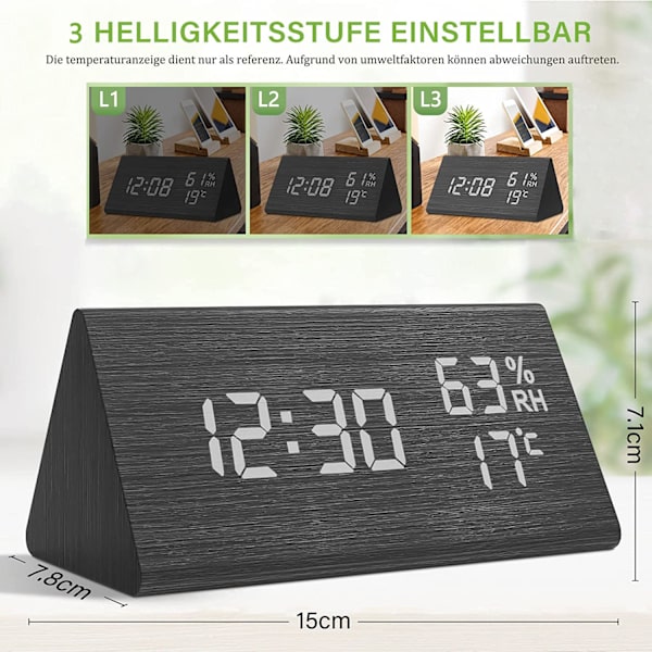 Træ Digitalt Vækkeur, Træ Vækkeur med 3 Alarm Indstillinger