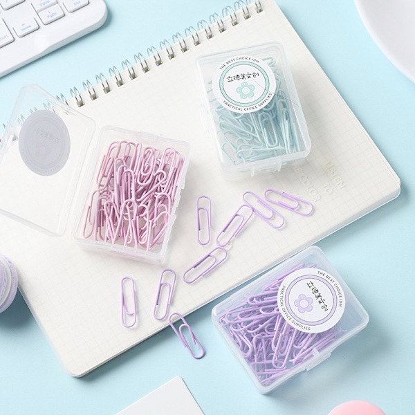 3 Pakke 60stk Macaron Farve Papirclips Frisk Kreativ Boks Stor