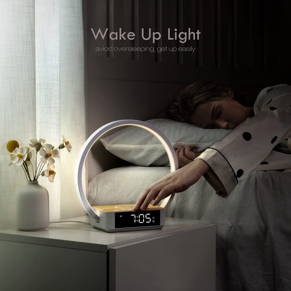 Bedroom Touch nattbordslampe, lys vekkerklokke med trådløst