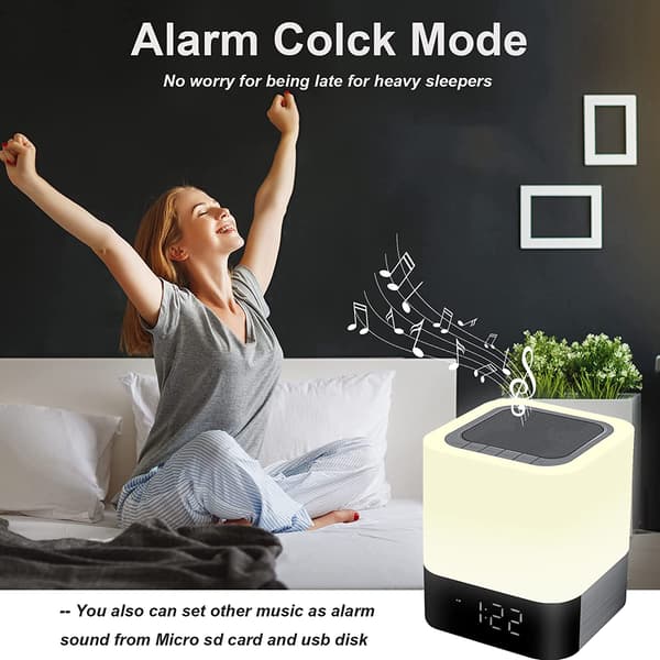 Bluetooth-högtalare väckarklocka sänglampa touch sovrum färg C