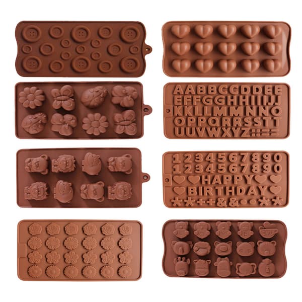 8 stk. silikoneforme til slik og chokolade: Fleksibel form til