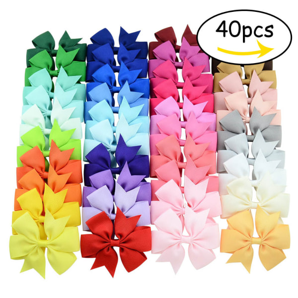 40 Pcs Baby Girls Hair Clips Soft Grosgrain Ribbon Bows Alligato