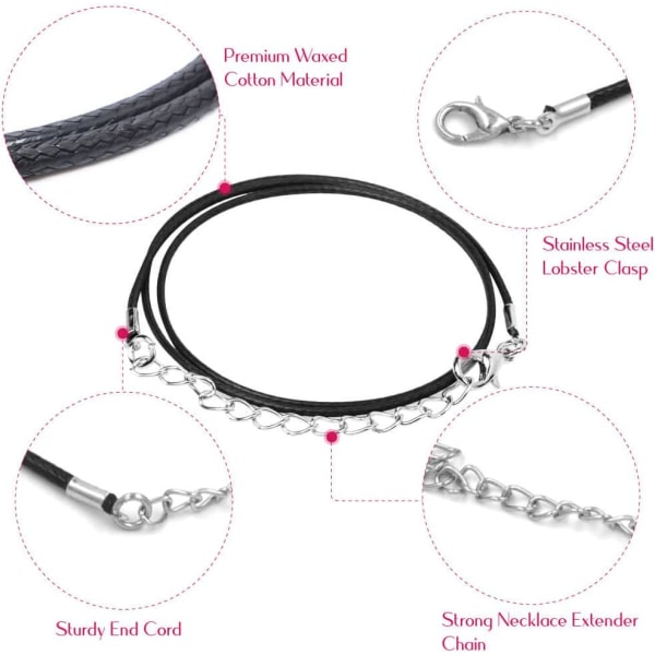 100 stk halskædesnor til smykkefremstilling, sort vokset halskæde Co