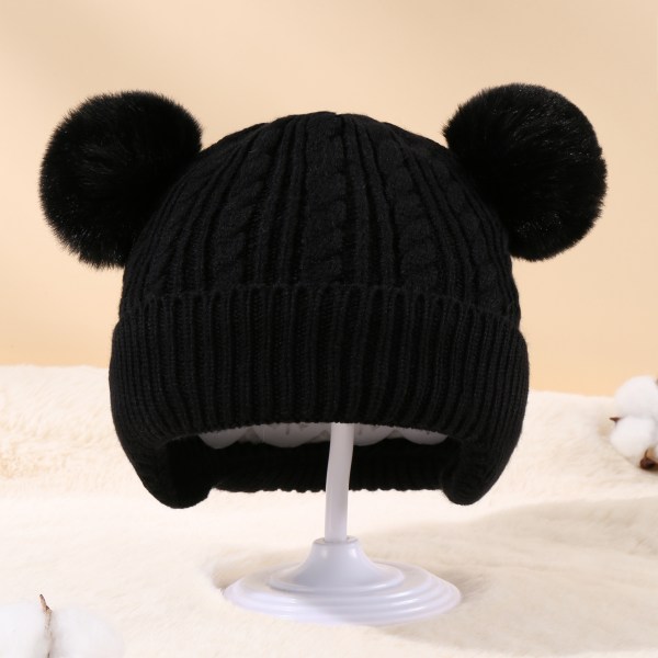 Lasten neulottu cap fleece lämmin baby hattu (musta)