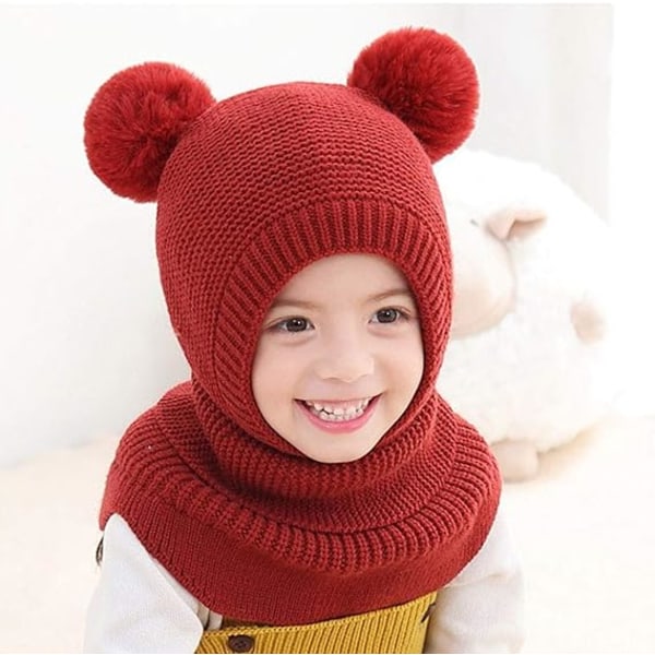 Balaclava baby poika söpö hattu (punainen) huivi talven lämpimät kuulosuojaimet