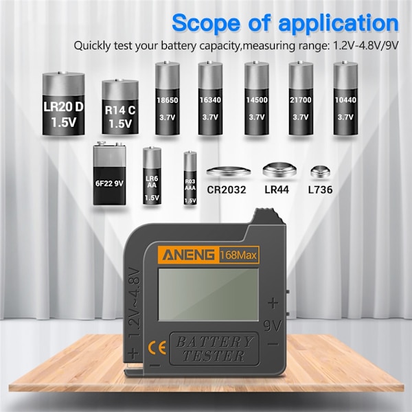 168Max Digital Lithium Batterikapacitetstester Universal Tes