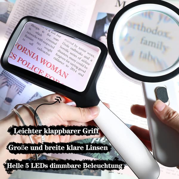 Lighted Reading Magnifier, 3X Large Illuminated Magnifying Glass