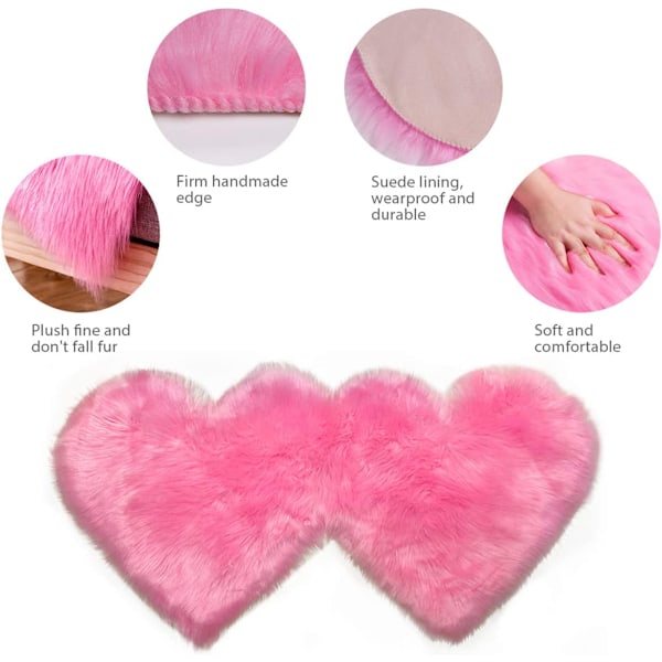 Dobbelt hjerteformet teppe, fluffy faux saueskin teppe