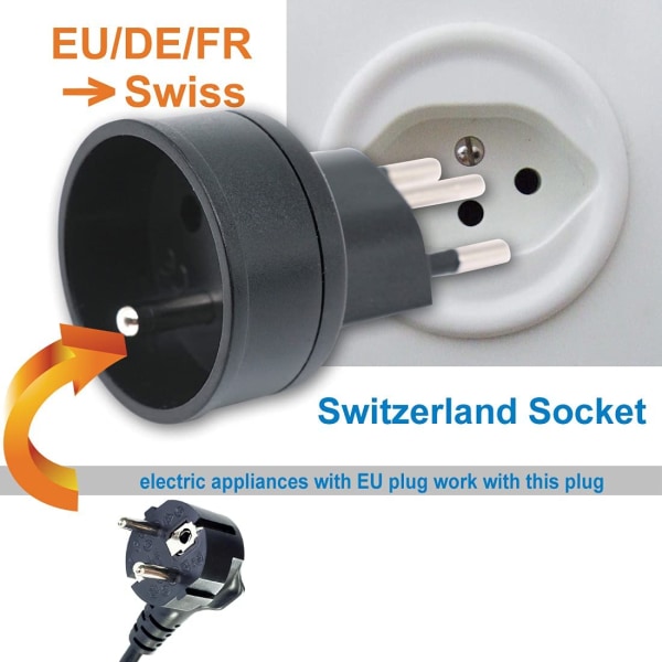 EU til Schweiz / Liechtenstein 2 Pin Adapter DE/FR/IT/ES 3 Pi