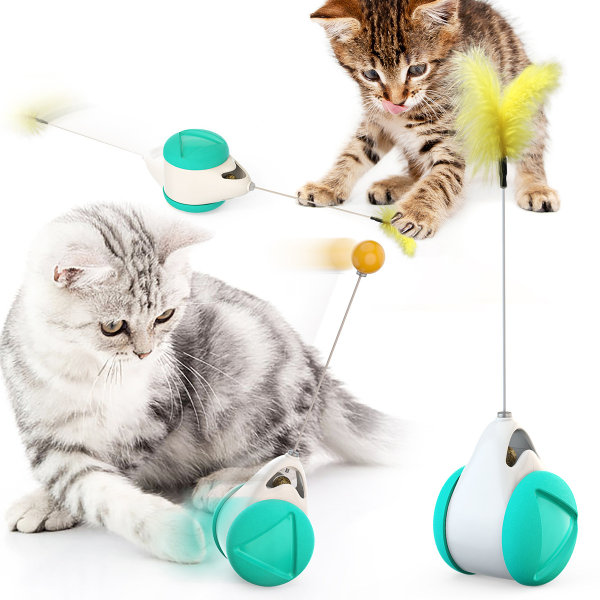 Blå interaktivt kattelegetøj, balanceret gynge, 360 graders roterende Ba