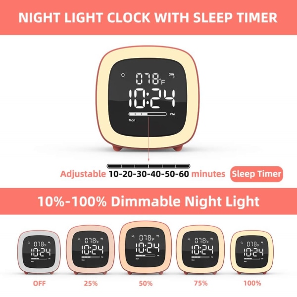 Sødt digitalt vækkeur med oplader TV natlys ure