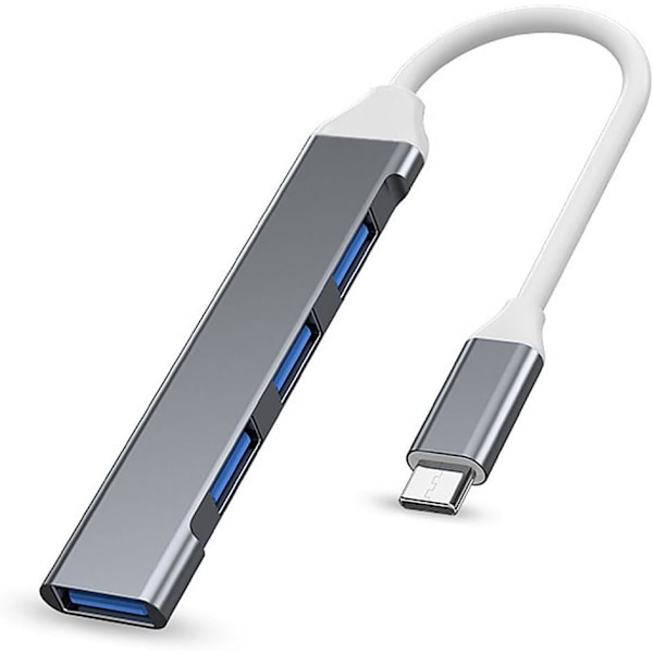USB 3.0 Hub, 4 porte, Type-C enhed - Grå