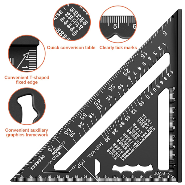 180 mm snickarhörn, aluminiumlinjal, förtjockad 45 90 graders triangulär snickarhörn, hög precision mätning till