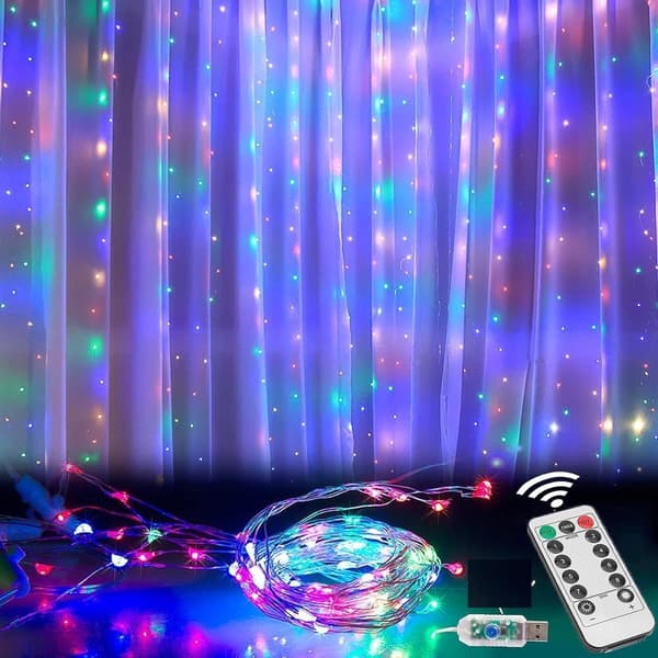 9,8ft 300 LED Gardinlys Julelys (Farverige)