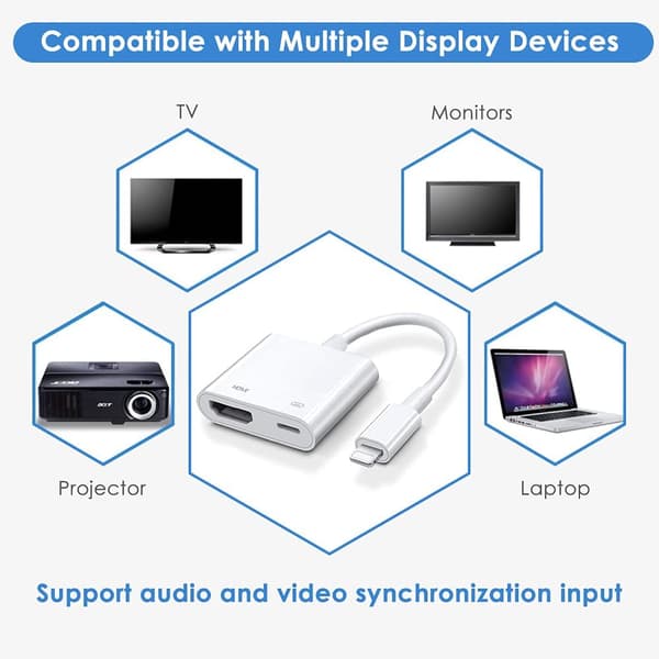 Digital Lightning AV-adapter kompatibel med iPhone og iPad til TV 【Apple MF