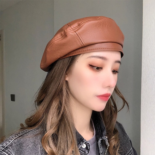 Hatt dam koreansk version trendig all-match retro PU läder ne