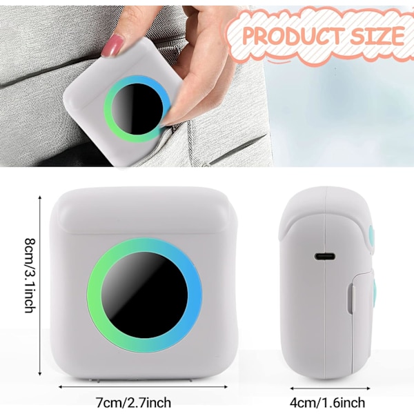 Mini Bärbar Fotoprinter (Vit), HD Pocket BT Trådlös Termisk