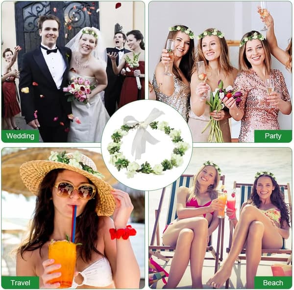 Brud Blomsterkrone Bohemian Kunstig Girlander Hodeplagg Hvit
