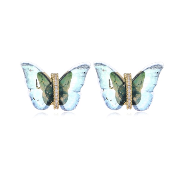 Akryl sommerfugl øredobber satt med diamant delikat vintage