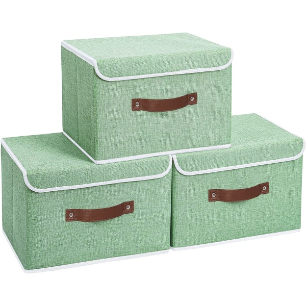 Förvaringslådor med lock 3-pack, hopfällbar förvaringsbehållare med handtag