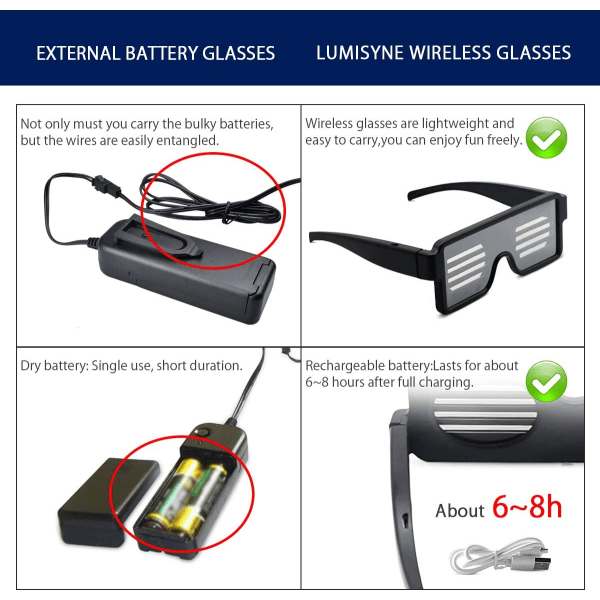LED trådløse briller Festdekorasjoner USB Oppladbar 11 Patte