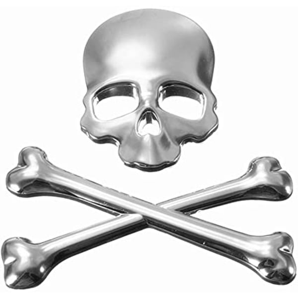 2 stk Sølvfarve Cool Personality 3D Metal Skull Skeleton De