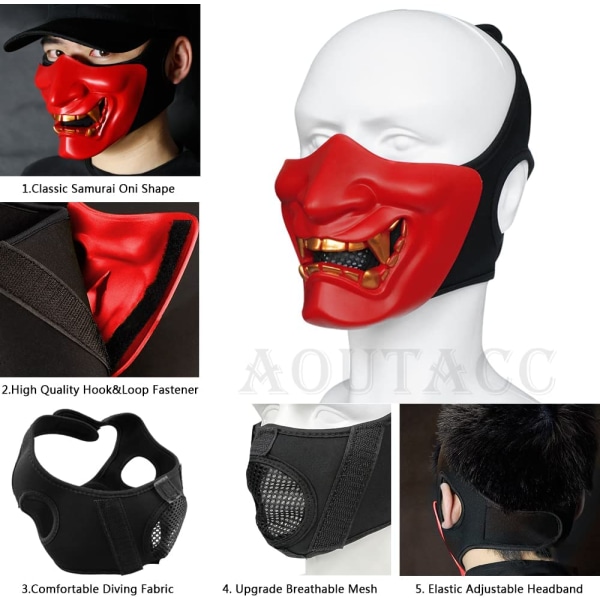 Airsoft Half Face Masks, Evil Demon Monster Kabuki Samurai Hanny